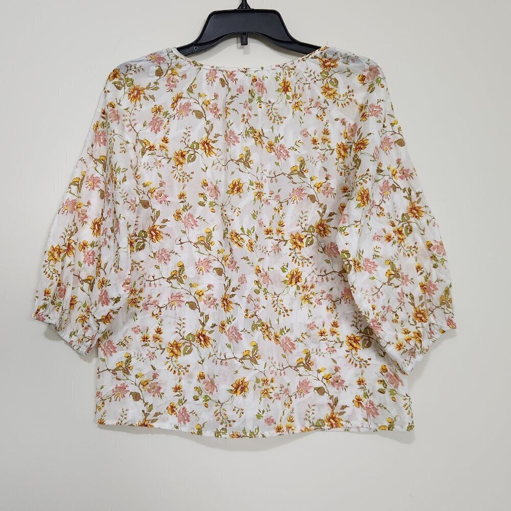Hester & Orchard Size S Floral Multicolor Boho 3/4 Sleeve Women's Top Blouse - Picture 6 of 10